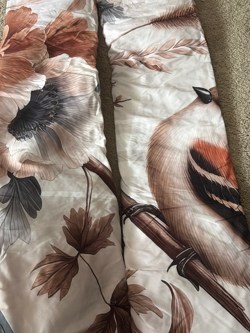 Floral & Bird Printed twin sheet set in Cream, Brown, Black